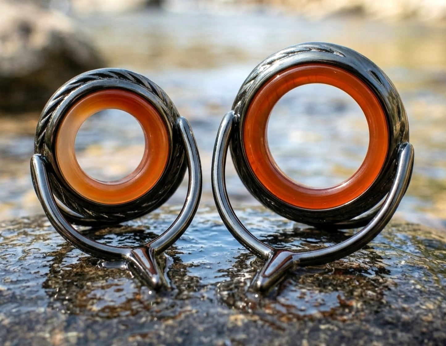 Lemke Amber Agate Guide – Rope Knurl - Black Frame