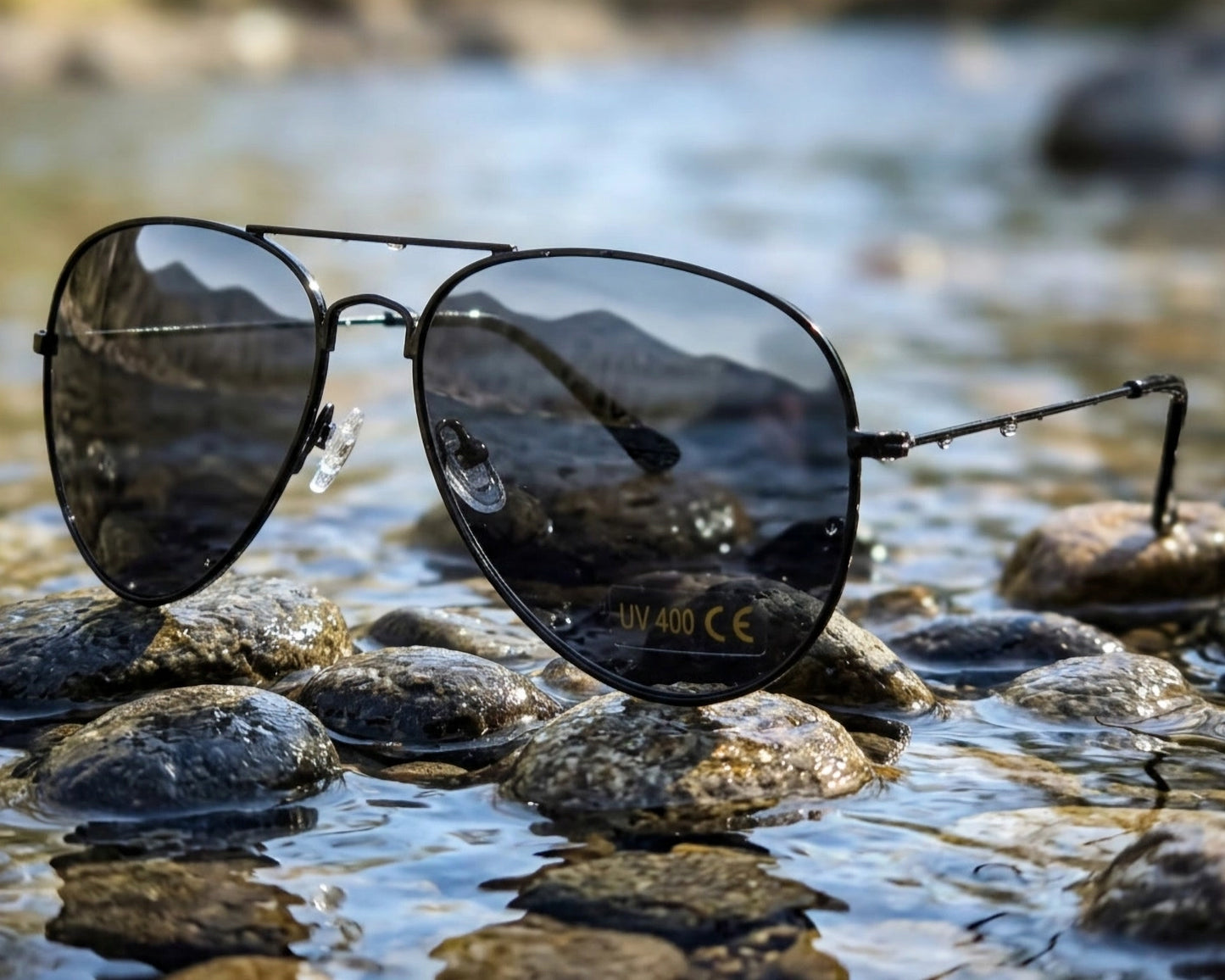 Polarized Aviator Sunglasses – Black Frame • Smoke Lenses