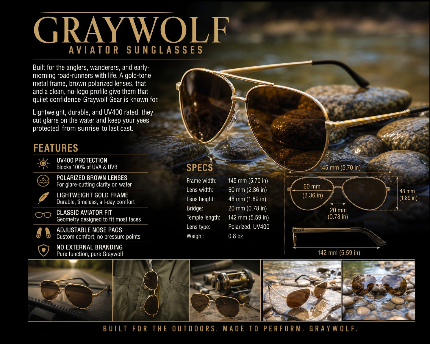 Aviator Polarized Sunglasses - UV400