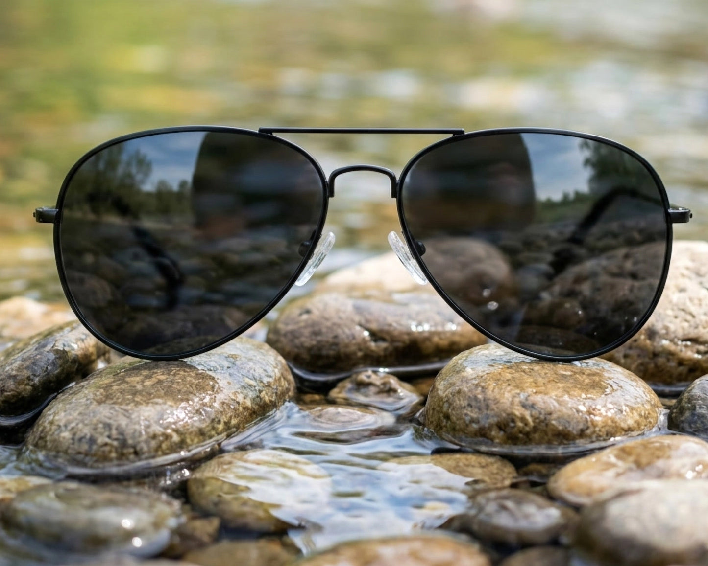Polarized Aviator Sunglasses – Black Frame • Smoke Lenses