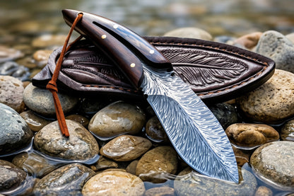 Damascus Feather-Engraved Knife